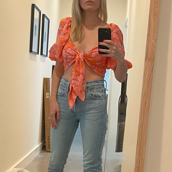 Faithfull the Brand Tops - Floral linen faithful the brand tie crop top